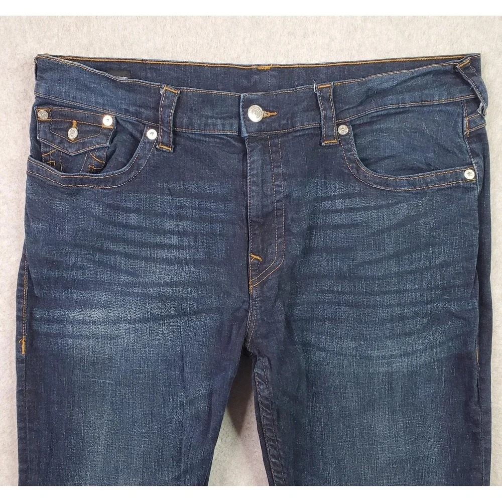 True Religion Jeans Mens 40 Dark Blue Ricky Relaxed Straight Flap Pockets Denim